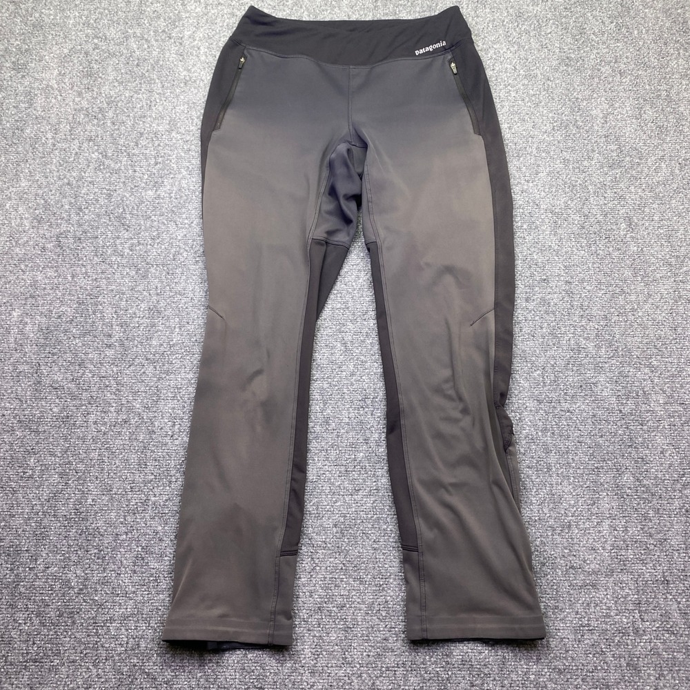 Patagonia Wind Shield Pants Womens Sz M Black Grey Softshell Running 24107 Faded
